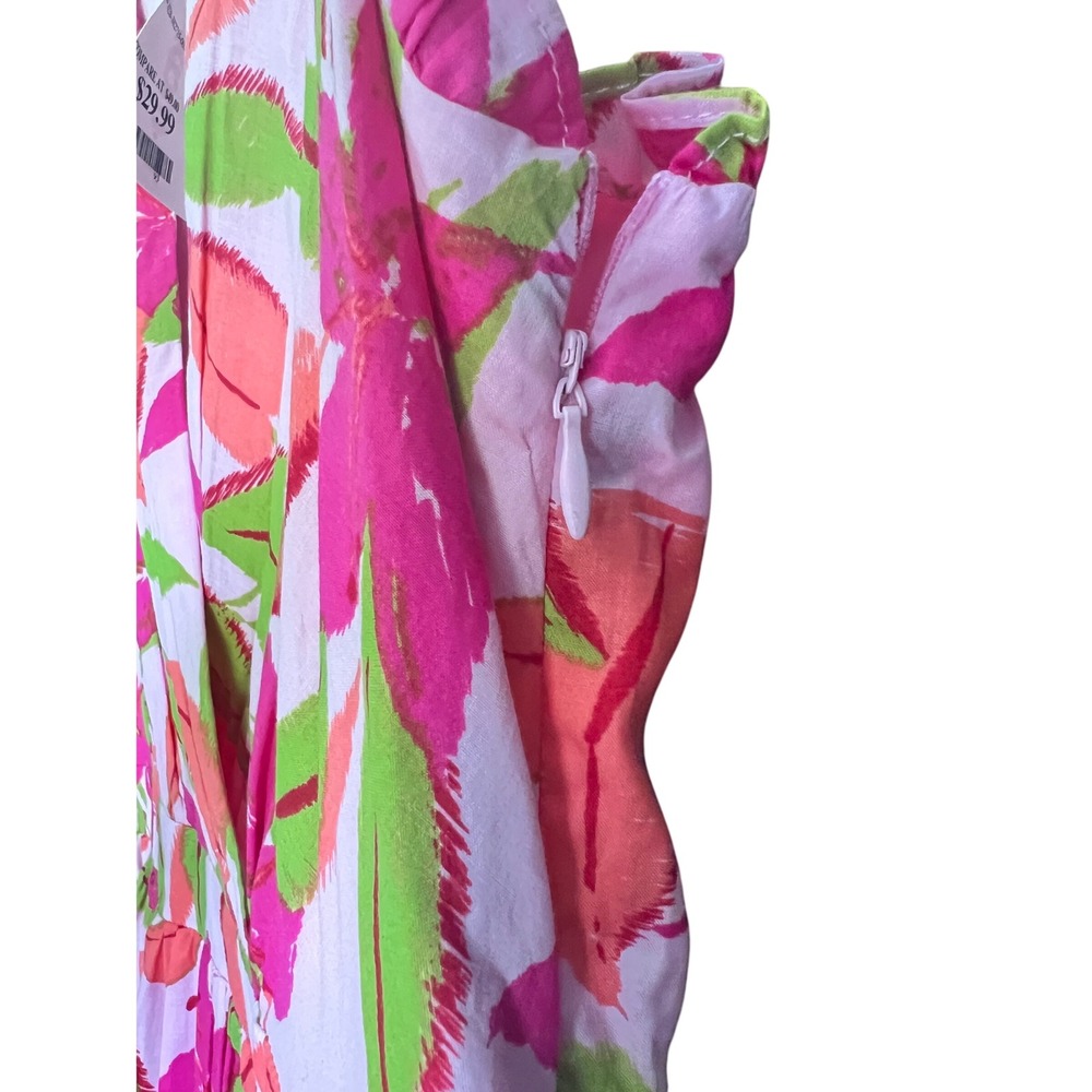 Taylor Pink Green Floral Ruffle Tiered Fit and Flare Dress Size Large NWT - Picture 6 of 9